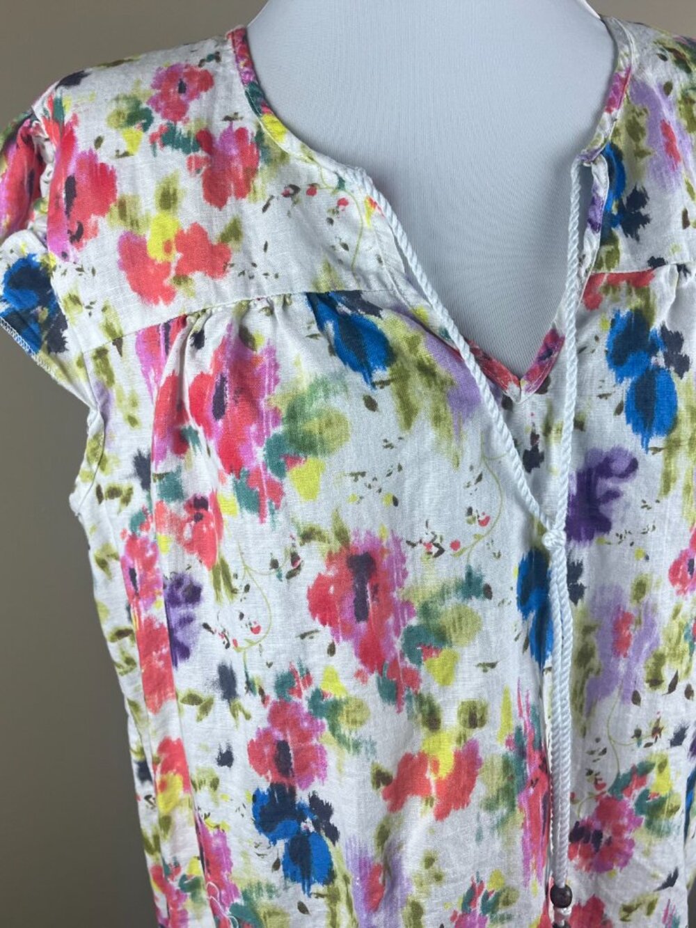 Hester & Orchard Women's Cap Sleeve Linen Blend Top Blouse Size XL Pink Blue - Picture 2 of 9